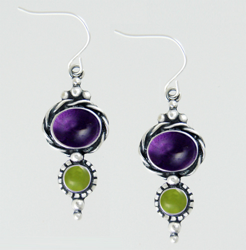 Sterling Silver Drop Dangle Earrings With Amethyst And Peridot